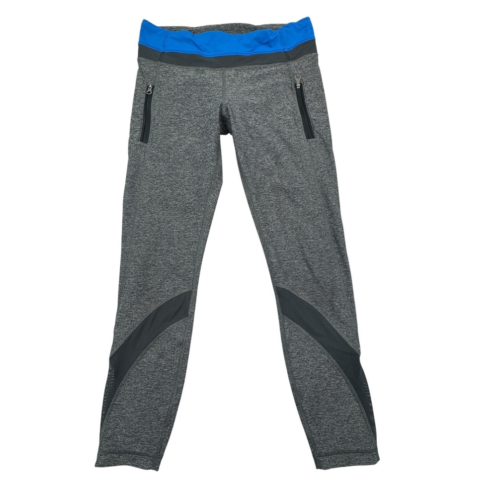 Lululemon Leggings Womens Size 8 Gray Mesh Detail Zipper Pocket Yoga Running